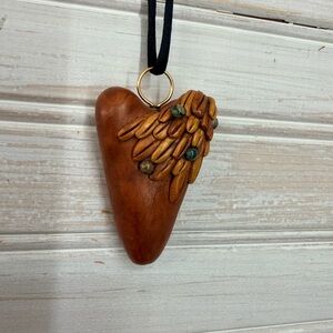 Handmade Wood Heart Pendant Necklace with Connemara or Jasper Beads & Angel Wing